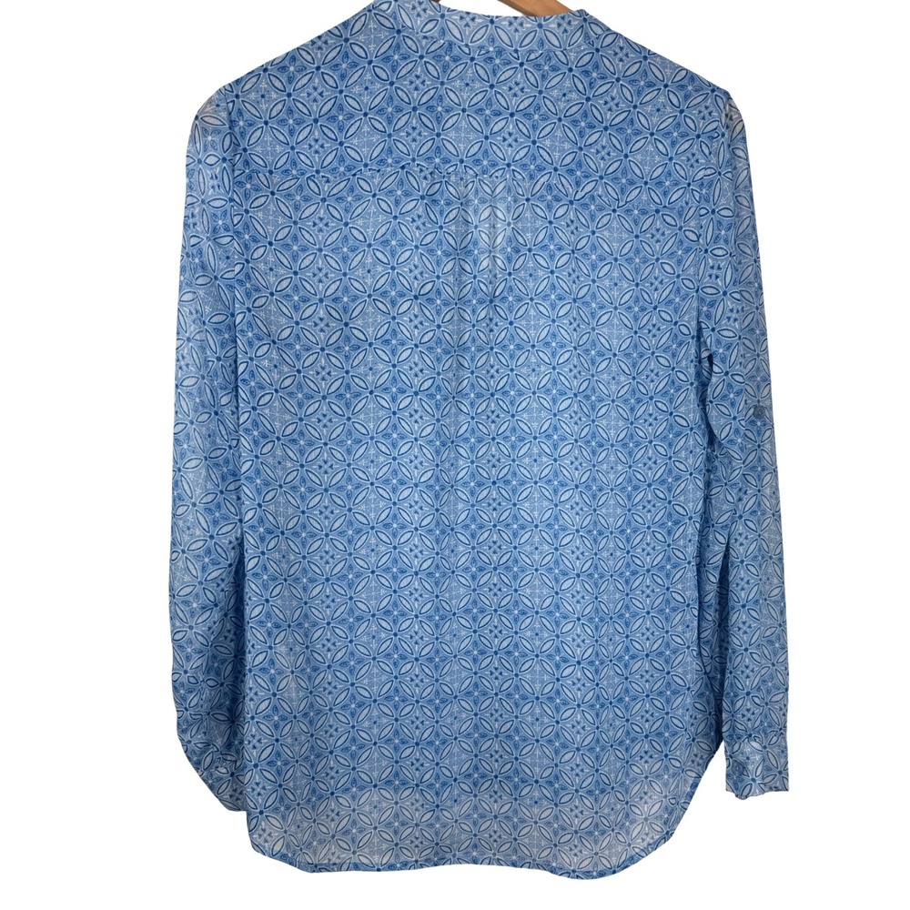 KUT from the Kloth Blue White Geometric Tile Print Roll Tab Blouse KT32144 Small - Picture 3 of 4